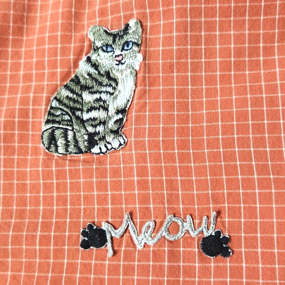 Vintage Bobbie Brooks Orange Gingham Cat Lady Button Up Shirt 26W/28W - Picture 15 of 16